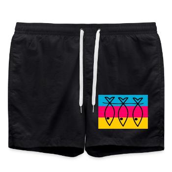 FISH. SARDINE. APRIL FOOLS. SEA. OCEAN - Swim Trunks - black - Front - AI Model Male 185 light (185cm)