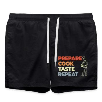 Prepare Cook Taste Repeat - Swim Trunks - black - Front - AI Model Male 185 light (185cm)