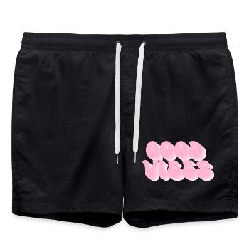 Positive Vibes – Retro Bubble Font - Swim Trunks - black - Front - AI Model Male 185 light (185cm)