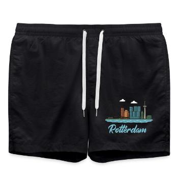 Stadtsilhouette von Rotterdam im Dockland-Stil - Badeshorts - Schwarz - Vorne - AI Model Male 185 light (185cm)