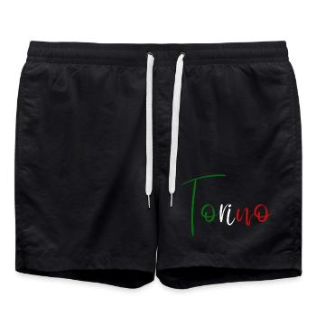 Amo Torino, elegant minimalist design - Swim Trunks - black - Front - AI Model Male 185 light (185cm)
