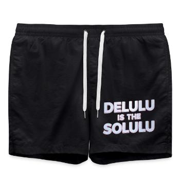 Delulu est la typographie Solulu 3D Silver - Short de bain - noir - Devant - AI Model Male 185 light (185cm)