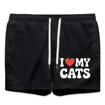 I Love My Cats Ich Liebe Meine Katzen - Swim Trunks - black - Front - AI Model Male 185 light (185cm)