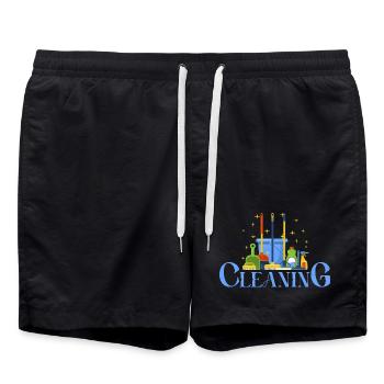 Colorful Cleaning Tool Illustration - Swim Trunks - black - Front - AI Model Male 185 light (185cm)