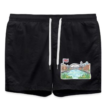 Newcastle Skyline Tyne Bridge Sage Gateshead Art - Swim Trunks - black - Front - AI Model Male 185 light (185cm)