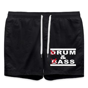 Rum & Ass – Drum and Bass Wortspiel - Badeshorts - Schwarz - Vorne - AI Model Male 185 light (185cm)