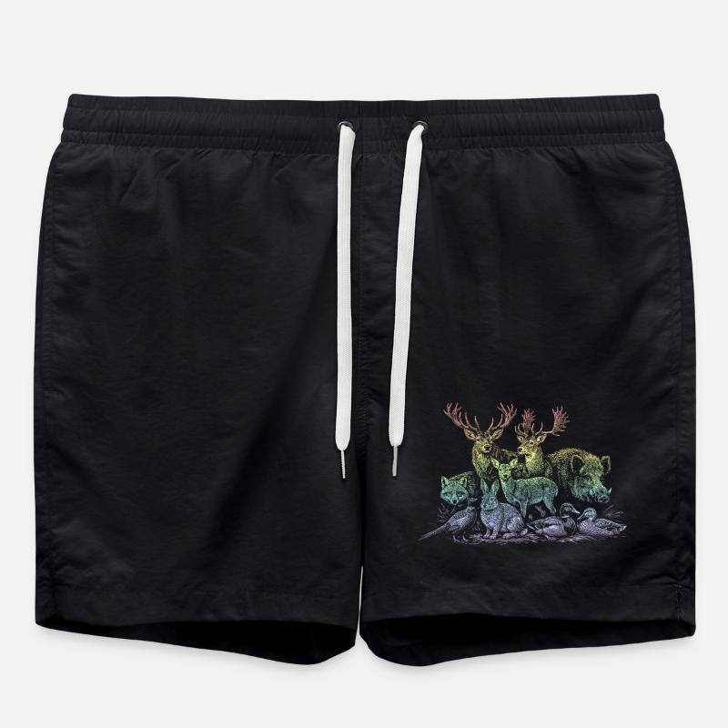 Rehherde im Regenbogen - Badeshorts - Schwarz