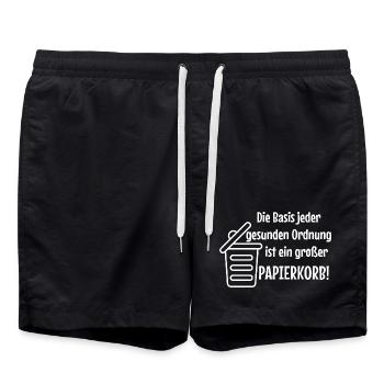 Basic Order: Large Wastepaper Bin Witzer Saying Office - Swim Trunks - black - Front - AI Model Male 185 light (185cm)
