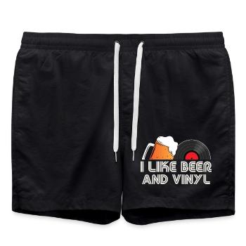 J’aime le design rétro de bière et de vinyle - Short de bain - noir - Devant - AI Model Male 185 light (185cm)