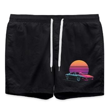 Vaporwave Auto Outrun Sonnenuntergang 80er Synth - Badeshorts - Schwarz - Vorne - AI Model Male 185 light (185cm)
