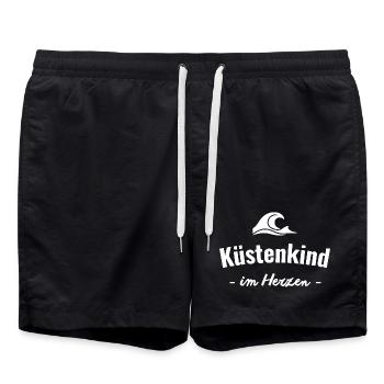 Küstenkind im Herzen - Badeshorts - Schwarz - Vorne - AI Model Male 185 light (185cm)