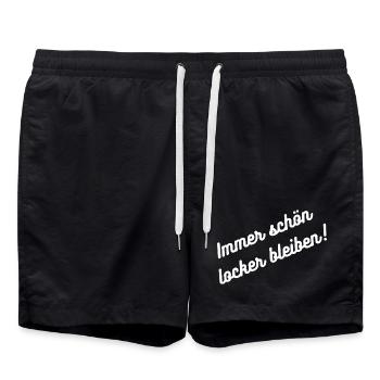 HN Always Laugh Well Stay Sticker Design - Swim Trunks - black - Front - AI Model Male 185 light (185cm)