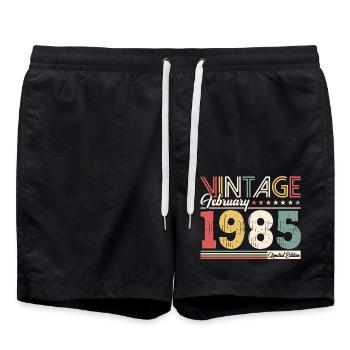 40. Geburtstag Geschenk Mann Original Februar 1985 - Badeshorts - Schwarz - Vorne - AI Model Male 185 light (185cm)