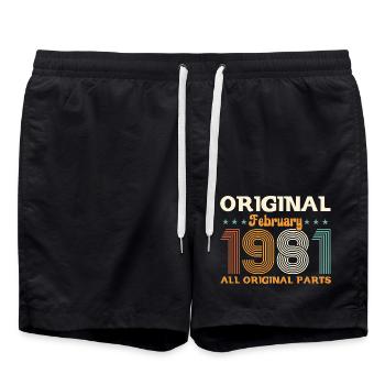 44. Geburtstag Geschenk Mann Original Februar 1981 - Badeshorts - Schwarz - Vorne - AI Model Male 185 light (185cm)
