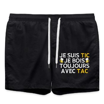 Je Suis Tic Je Bois Toujours Avec Tac Duo Drole - Short de bain - noir - Devant - AI Model Male 185 light (185cm)