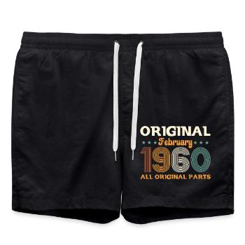 65th Birthday Gift Husband Original February 1960 - Swim Trunks - black - Front - AI Model Male 185 light (185cm)