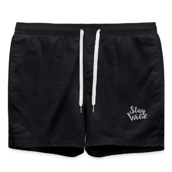Bleib wild bestickt - Badeshorts - Schwarz - Vorne - AI Model Male 185 light (185cm)