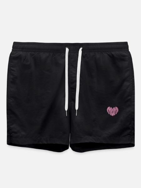 Mom Herz rosa bestickt - Badeshorts - Schwarz