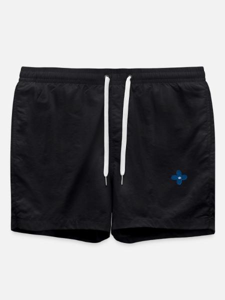 Blaue Blume bestickt - Badeshorts - Schwarz