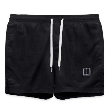 Buch bestickt - Badeshorts - Schwarz - Vorne - AI Model Male 185 light (185cm)