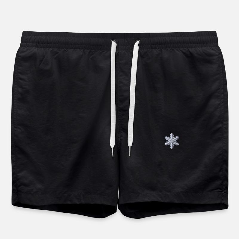 White Snowflake Embroidered - Swim Trunks - black