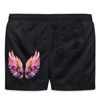 Rosa und lila Aquarellflügel - Badeshorts - Schwarz - Hinten