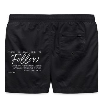 Es gibt nur einen, dem man folgen kann - Johannes 14,6 - Badeshorts - Schwarz - Hinten - AI Model Male 185 light (185cm)