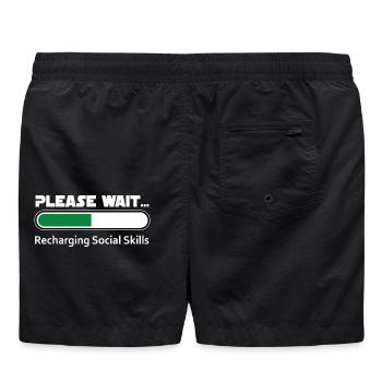 Introvert Recharging Social Skills - Dark BG - Swim Trunks - black - Back - AI Model Male 185 light (185cm)