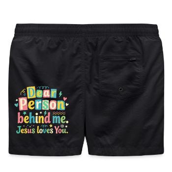 Jésus t’aime, message positif - Short de bain - noir - Dos - AI Model Male 185 light (185cm)