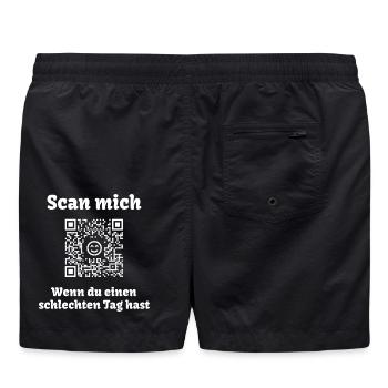 QR-Code mit freundlicher Botschaft (Scanne Mich) - Badeshorts - Schwarz - Hinten