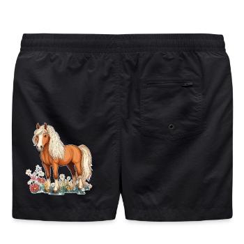 Pferd auf Wiese - Badeshorts - Schwarz - Hinten