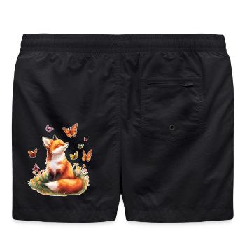 Fuchs mit Schmetterlingen - Badeshorts - Schwarz - Hinten