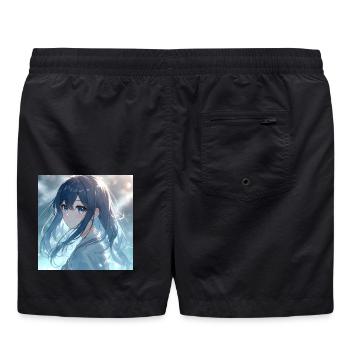 Blaues Nachtlicht Anime-Porträt - Badeshorts - Schwarz - Hinten