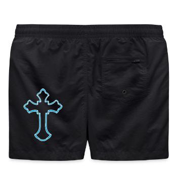 Neon-Kreuz Silhouette - Badeshorts - Schwarz - Hinten - AI Model Male 185 light (185cm)