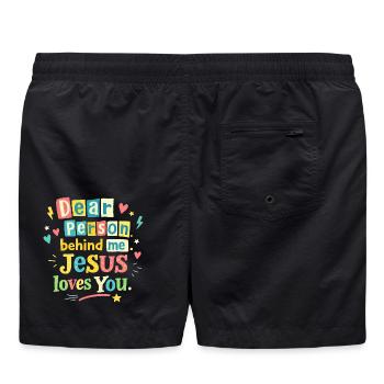 Jésus t’aime, message positif - Short de bain - noir - Dos - AI Model Male 185 light (185cm)