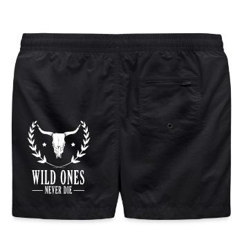 Wildbisonschädel umgeben von Lorbeeren - Badeshorts - Schwarz - Hinten