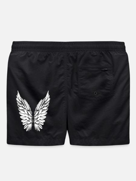 Angel Wing Silver White Angel Wings Angel Wings - Swim Trunks - black
