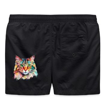 Colorful Psychedelic Maine Coon Cat - Swim Trunks - black - Back