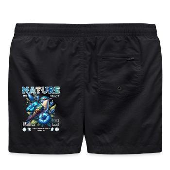 Blauer Kolibri mit Blüten Naturkunst - Badeshorts - Schwarz - Hinten - AI Model Male 185 light (185cm)