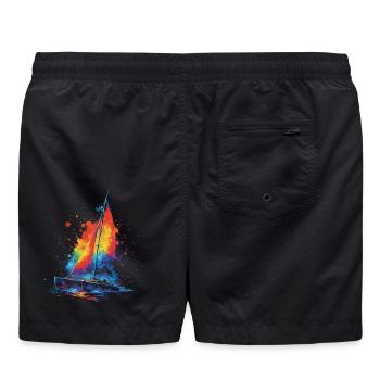 Katamaran – Segelboot Mehrhüllen-Splash Art Bunt - Badeshorts - Schwarz - Hinten - AI Model Male 185 light (185cm)