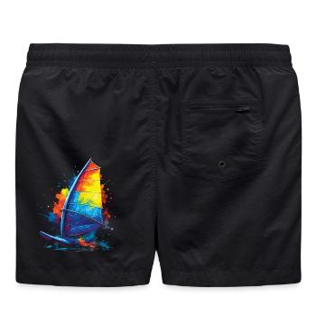 Windsurfing - Water Sports Illustration - Swim Trunks - black - Back - AI Model Male 185 light (185cm)