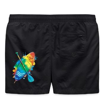 Paddle Board – Ocean Splash Art Wassersportarten - Badeshorts - Schwarz - Hinten - AI Model Male 185 light (185cm)