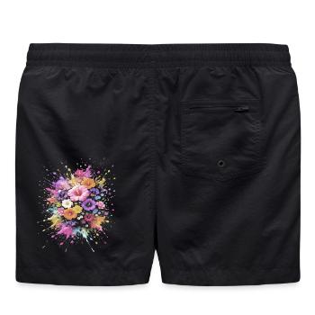 Mehrfarbige Blumenstrauß-Splash-Art - Badeshorts - Schwarz - Hinten