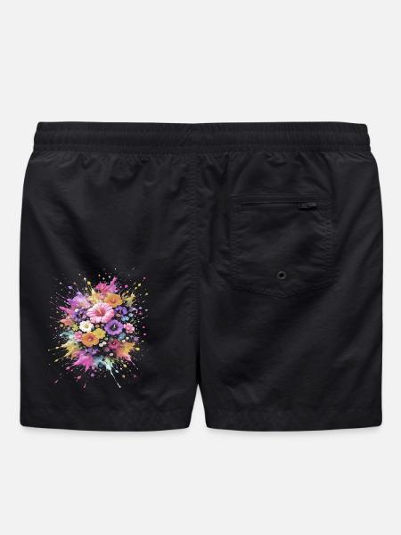 Mehrfarbige Blumenstrauß-Splash-Art - Badeshorts - Schwarz