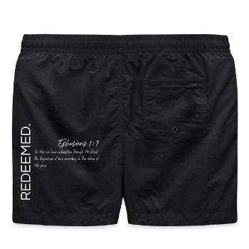 Erlöst - Epheser 1:7 Christlicher Plan - Badeshorts - Schwarz - Hinten - AI Model Male 185 light (185cm)