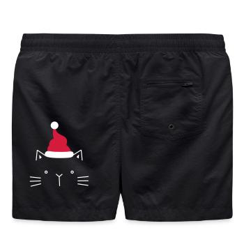 Cat face Santa Claus Christmas gift - Swim Trunks - black - Back