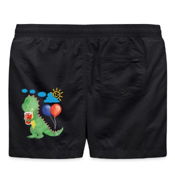 Kleiner Dino mit Erfrischung und Luftballons - Badeshorts - Schwarz - Hinten