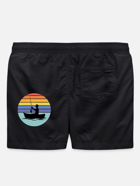fishing, fisherman, fishing rod - Swim Trunks - black