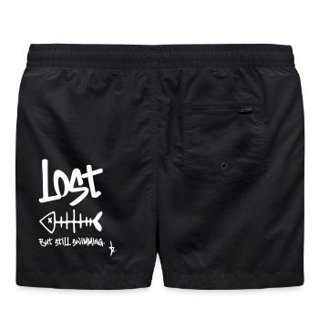 LOST – Mais je nage encore | Conception en arête de poisson - Short de bain - noir - Dos - AI Model Male 185 light (185cm)