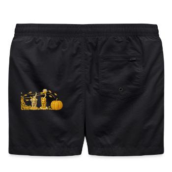Goldene  Herbst Hund, Katze und Kürbis - Badeshorts - Schwarz - Hinten